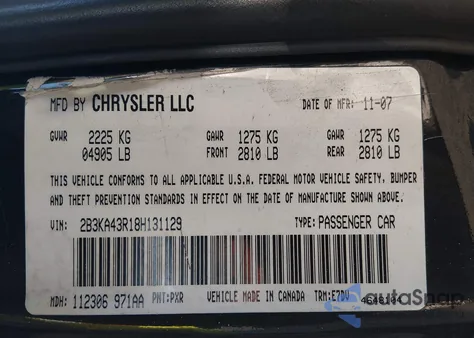 2008 Dodge Charger from USA, damaged, VIN 2B3KA43G58H228347